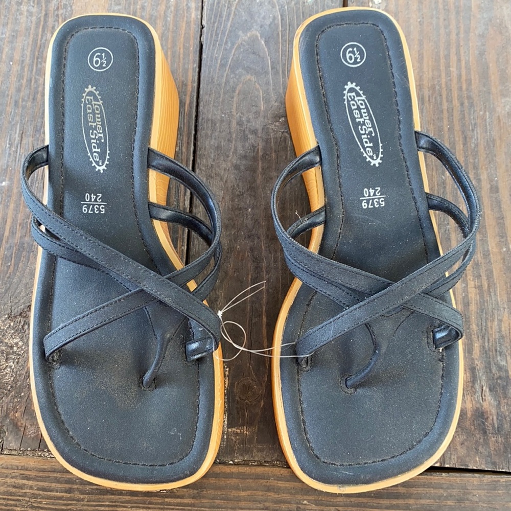 90's Lower East Side Chunky Wooden Sandals Y2K 6.5